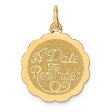 14k Yellow Gold Script A Date to Remember Disc Charm or Pendant, 17mm Cheap