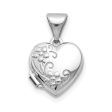 14k White Gold 10mm Textured Floral Heart Locket Discount