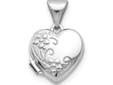 14k White Gold 10mm Textured Floral Heart Locket Discount