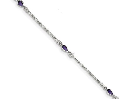 Sterling Silver Amethyst Teardrop Anklet, 9 Inch For Cheap