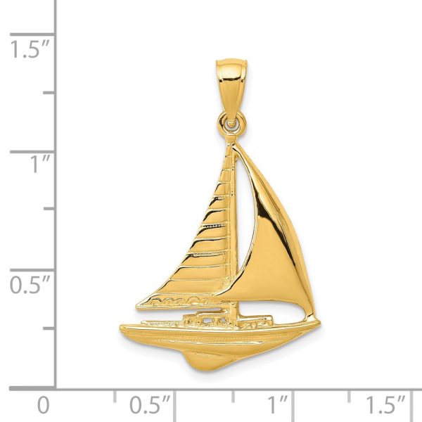 14k Yellow Gold 2D Polished Sailboat Pendant Fashion