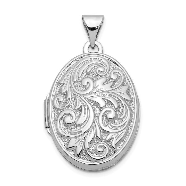 14k White Gold 21mm Love You Always Scroll Oval Locket For Cheap