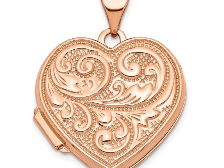 14k Rose Gold 18mm Love You Always Scroll Heart Locket Online Sale