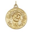 14k Yellow Gold Round Face of Jesus Medal Pendant on Sale