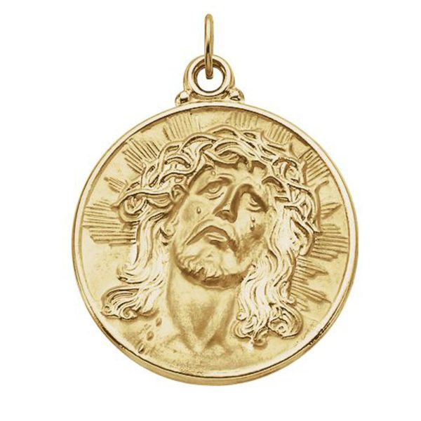 14k Yellow Gold Round Face of Jesus Medal Pendant on Sale