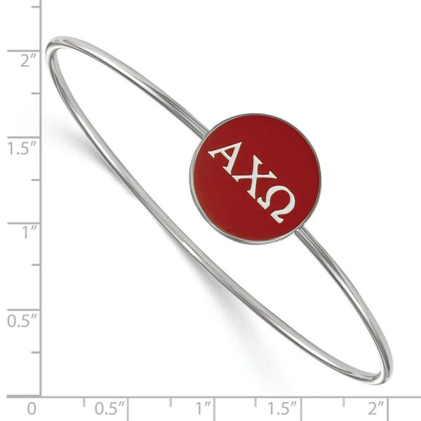 Sterling Silver Alpha Chi Omega Red Enamel Greek Bangle - 8 in. Supply