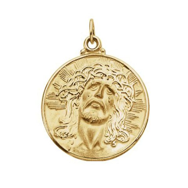 14k Yellow Gold Round Face of Jesus Medal Pendant on Sale