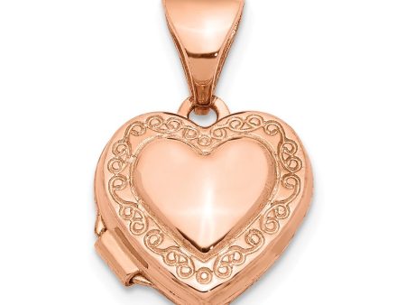 14k Rose Gold 10mm Scroll Heart Locket Discount