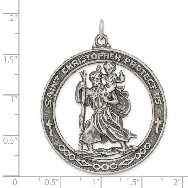 Sterling Silver Large Round Saint Christopher Medal Pendant Fashion