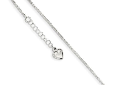 Sterling Silver 1.5mm Cable Chain And Puffed Heart Anklet, 9-10 Inch Online Sale