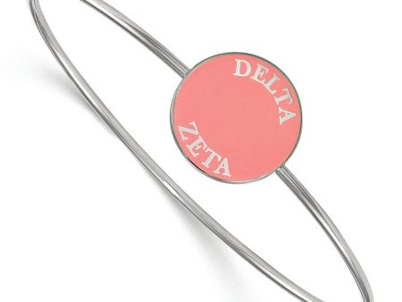 Sterling Silver Delta Zeta Pink Enamel Disc Bangle - 6 in. Cheap