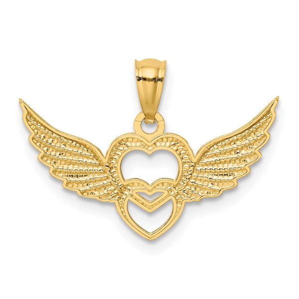 14k Yellow Gold & White Rhodium Double Winged Hearts Pendant Hot on Sale