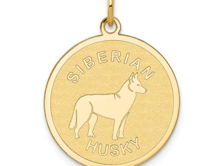 14k Yellow Gold Laser Etched Siberian Husky Disc Pendant, 19mm Online Sale