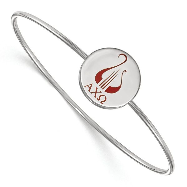 Sterling Silver Alpha Chi Omega Enamel Lyre Bangle - 8 in. For Cheap