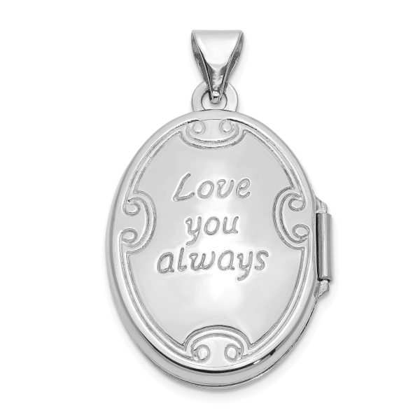 14k White Gold 21mm Love You Always Scroll Oval Locket For Cheap