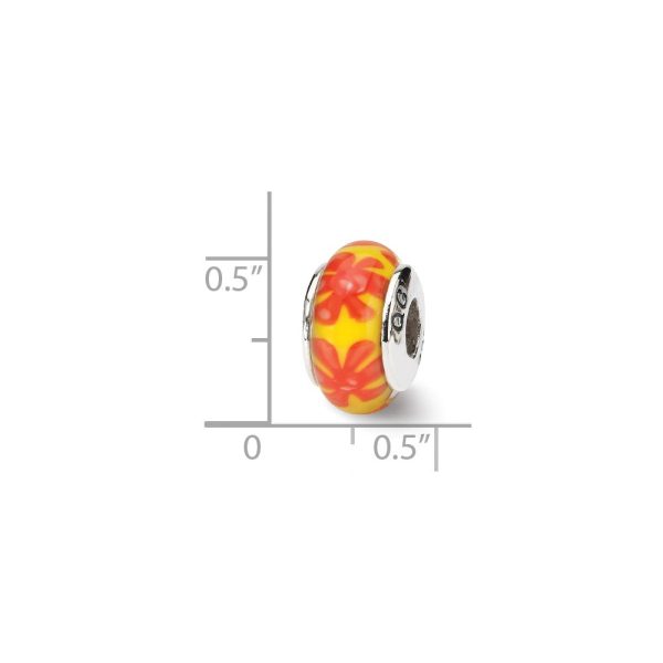 Yellow & Orange Floral Glass Sterling Silver Bead Charm Supply