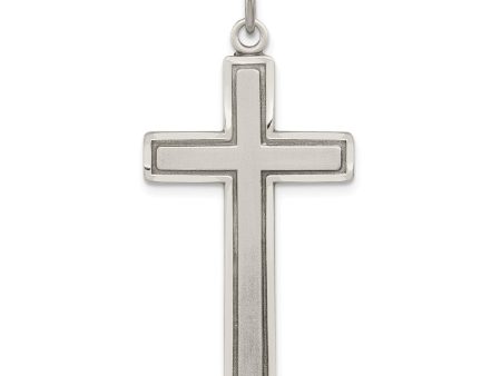 Sterling Silver Antiqued & Satin Solid Bordered Cross Pendant, 19x42mm Fashion