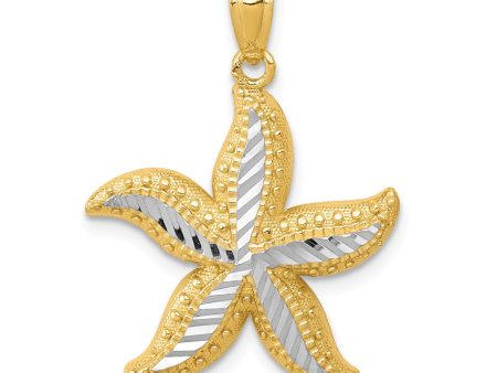 14k Yellow Gold and White Rhodium Starfish Pendant, 12mm or 19mm For Sale