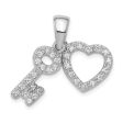 Sterling Silver and Cubic Zirconia Fancy Heart and Key Pendant on Sale