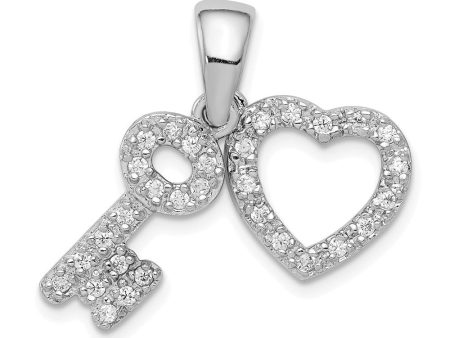 Sterling Silver and Cubic Zirconia Fancy Heart and Key Pendant on Sale