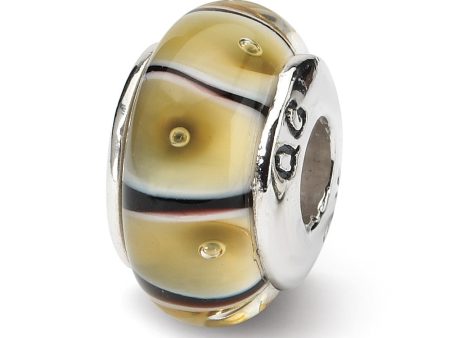 Yellow Striped Glass Sterling Silver Bead Charm Cheap