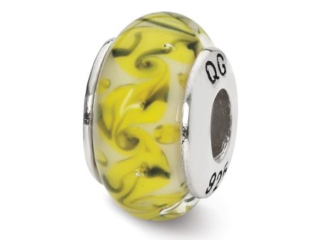 Yellow, Green, White Swirl Glass & Sterling Silver Bead Charm, 13mm Supply