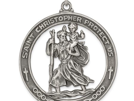 Sterling Silver Large Round Saint Christopher Medal Pendant Fashion