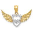 14k Yellow Gold & White Rhodium Double Winged Hearts Pendant Hot on Sale