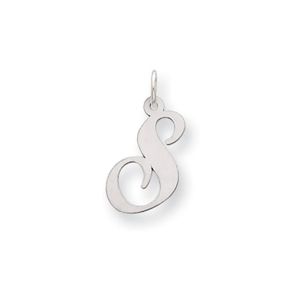 Sterling Silver, Ella Collection Medium Fancy Script Initial S Pendant For Sale