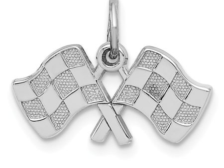 14k White Gold Checkered Racing Flags Charm Discount