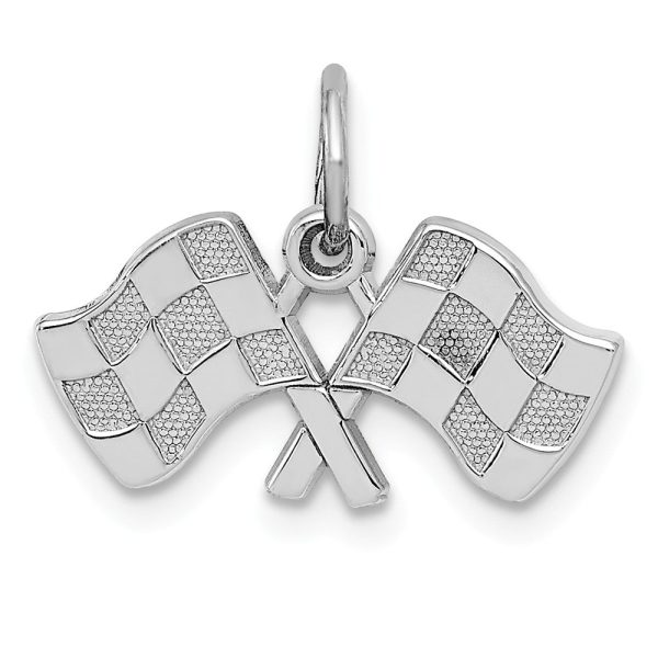 14k White Gold Checkered Racing Flags Charm Discount