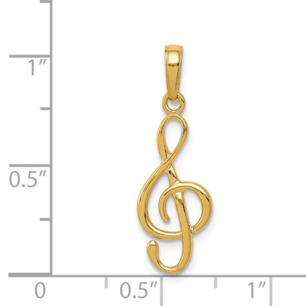 14k Yellow Gold 3D Polished Clef Note Pendant Sale