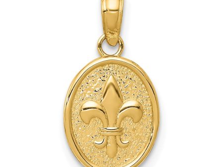 14k Yellow Gold Small Fleur De Lis Oval Disc Pendant, 9 x 17mm Sale