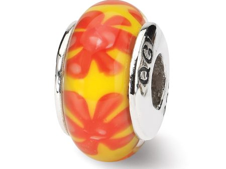 Yellow & Orange Floral Glass Sterling Silver Bead Charm Supply