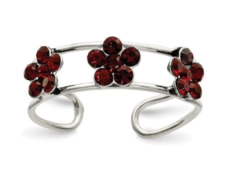 Stellux Red Crystal Floral Toe Ring in Sterling Silver Online Hot Sale