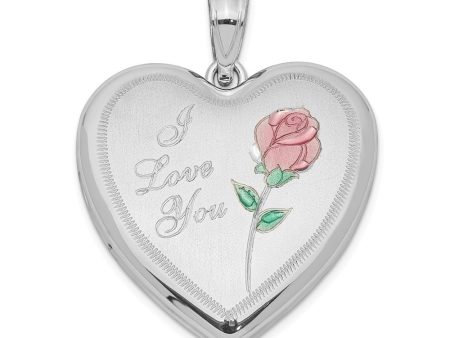 Sterling Silver and Enamel 24mm I Love You Rose Heart Locket Sale