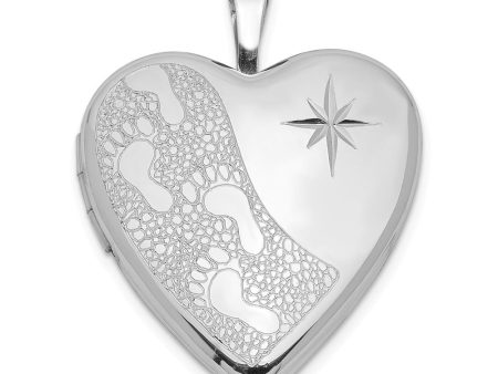 Sterling Silver 20mm Footprints and Diamond Cut Star Heart Locket Online now