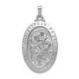 14k White Gold Solid Oval Saint Christopher Medal Pendant, 18 x 34mm For Cheap