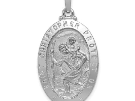 14k White Gold Solid Oval Saint Christopher Medal Pendant, 18 x 34mm For Cheap