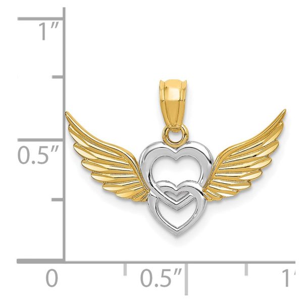 14k Yellow Gold & White Rhodium Double Winged Hearts Pendant Hot on Sale