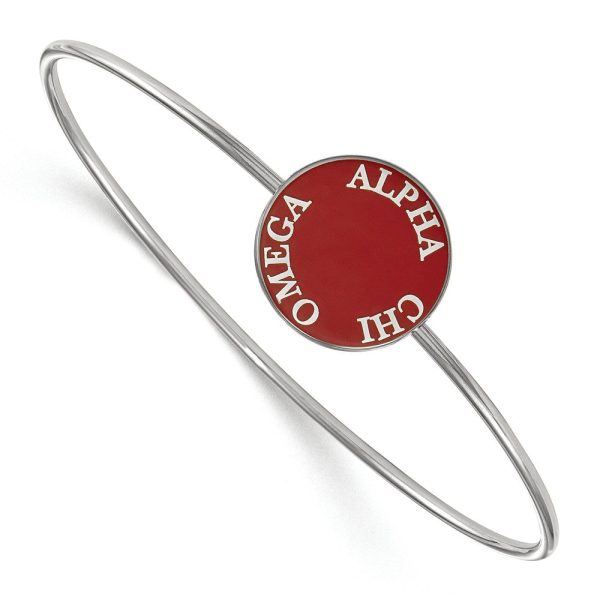 Sterling Silver Alpha Chi Omega Enamel Disc Bangle - 6 in. Online now