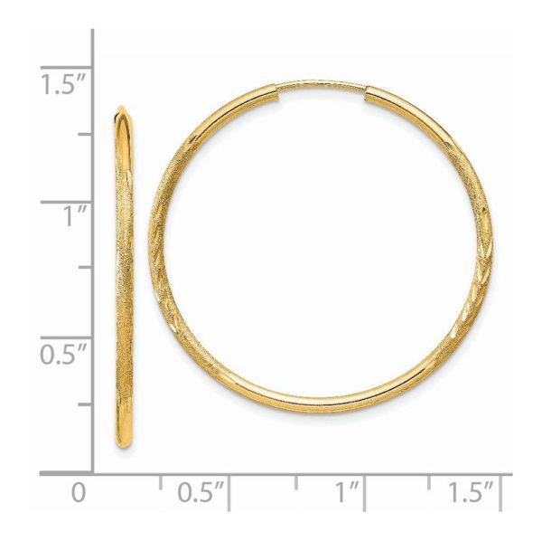 1.5mm x 33mm 14k Yellow Gold Satin Diamond-Cut Endless Hoop Earrings on Sale