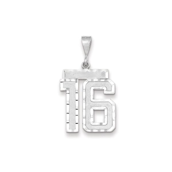 14k White Gold, Varsity Collection, Large D C Pendant, Number 16 For Cheap