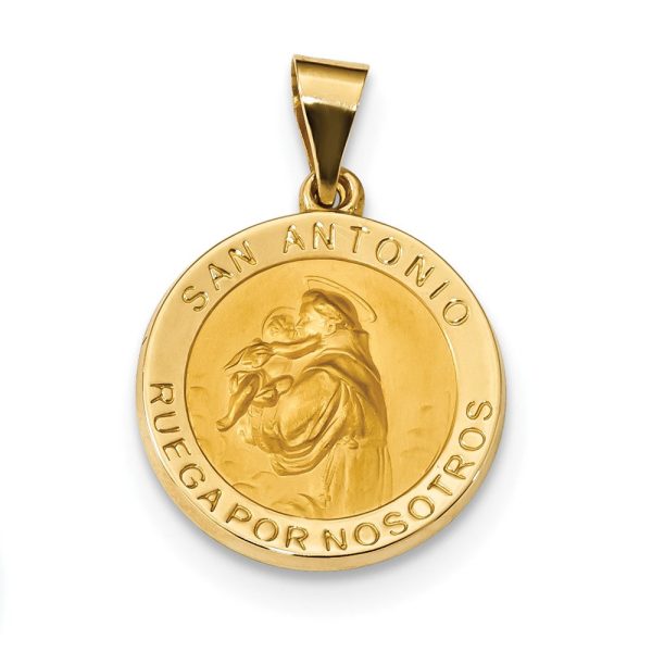 14k Yellow Gold Hollow San Antonio Medal Pendant, 19mm (3 4 Inch) Online now