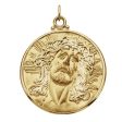 14k Yellow Gold Round Face of Jesus Medal Pendant on Sale