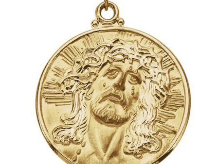 14k Yellow Gold Round Face of Jesus Medal Pendant on Sale