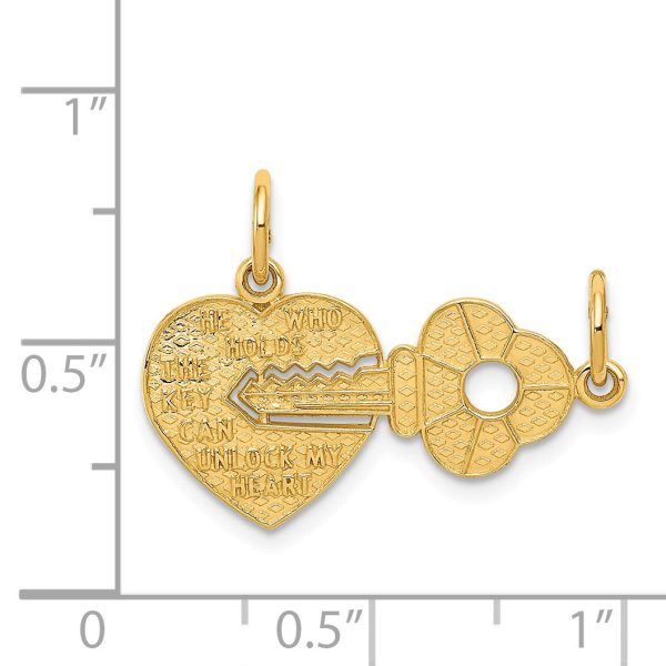 14k Yellow Gold Heart and Key Set of 2 Charm or Pendants, 23mm on Sale