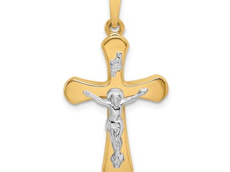 14k Two Tone Gold Hollow INRI Crucifix Rounded Cross Pendant Supply