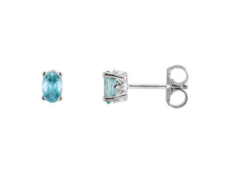 Faceted Oval Blue Zircon Stud Earrings in 14k White Gold on Sale