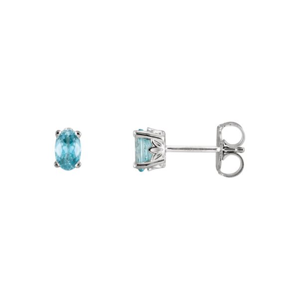 Faceted Oval Blue Zircon Stud Earrings in 14k White Gold on Sale